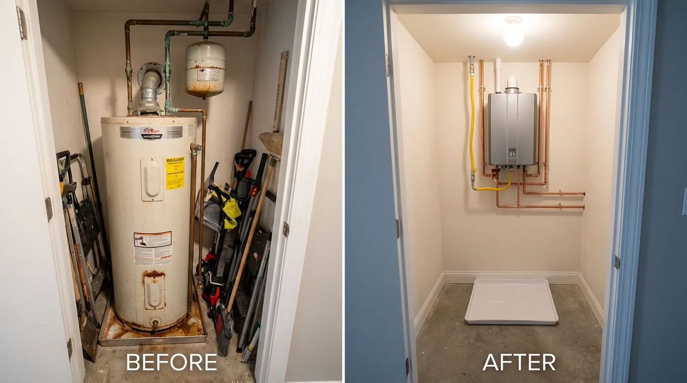 Tank water heater versus wall-mounted tankless unit comparison for Emerald Isle, NC homeowners